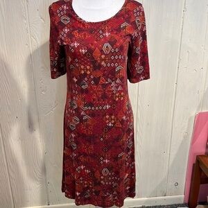 Isle A Line Aztec Stretchy Short Sleeve Dress Size 12